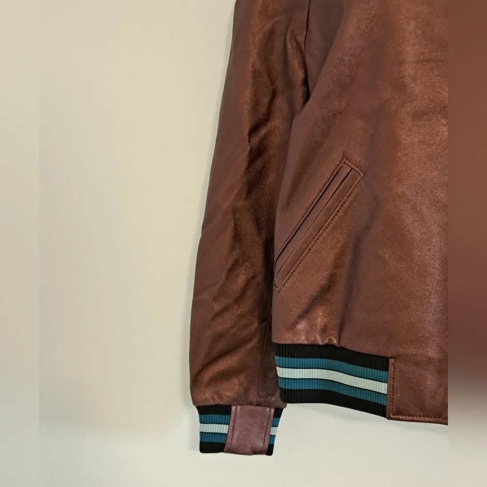 Coach Rexy Leather Varsity Jacket With Athletic Stripe Accents Misses Size Small
